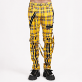 Men Bondage Straps Punk Yellow Plaid Jeans Pant Alternative Rebel Rock Emo Pant USA