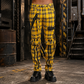Men Bondage Straps Punk Yellow Plaid Jeans Pant Alternative Rebel Rock Emo Pant USA