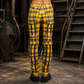 Men Bondage Straps Punk Yellow Plaid Jeans Pant Alternative Rebel Rock Emo Pant USA