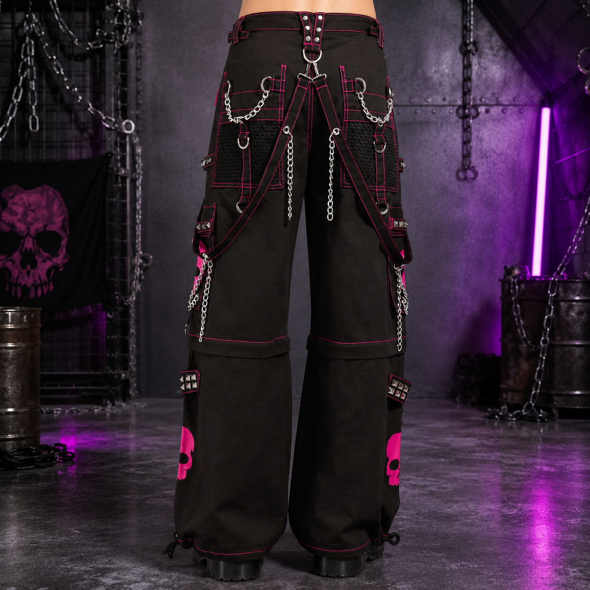 Gothic Bondage Super Skull Pant Pink Big Skull Men Pant Alternative Punk Rock Emo Trouser Pant Shorts