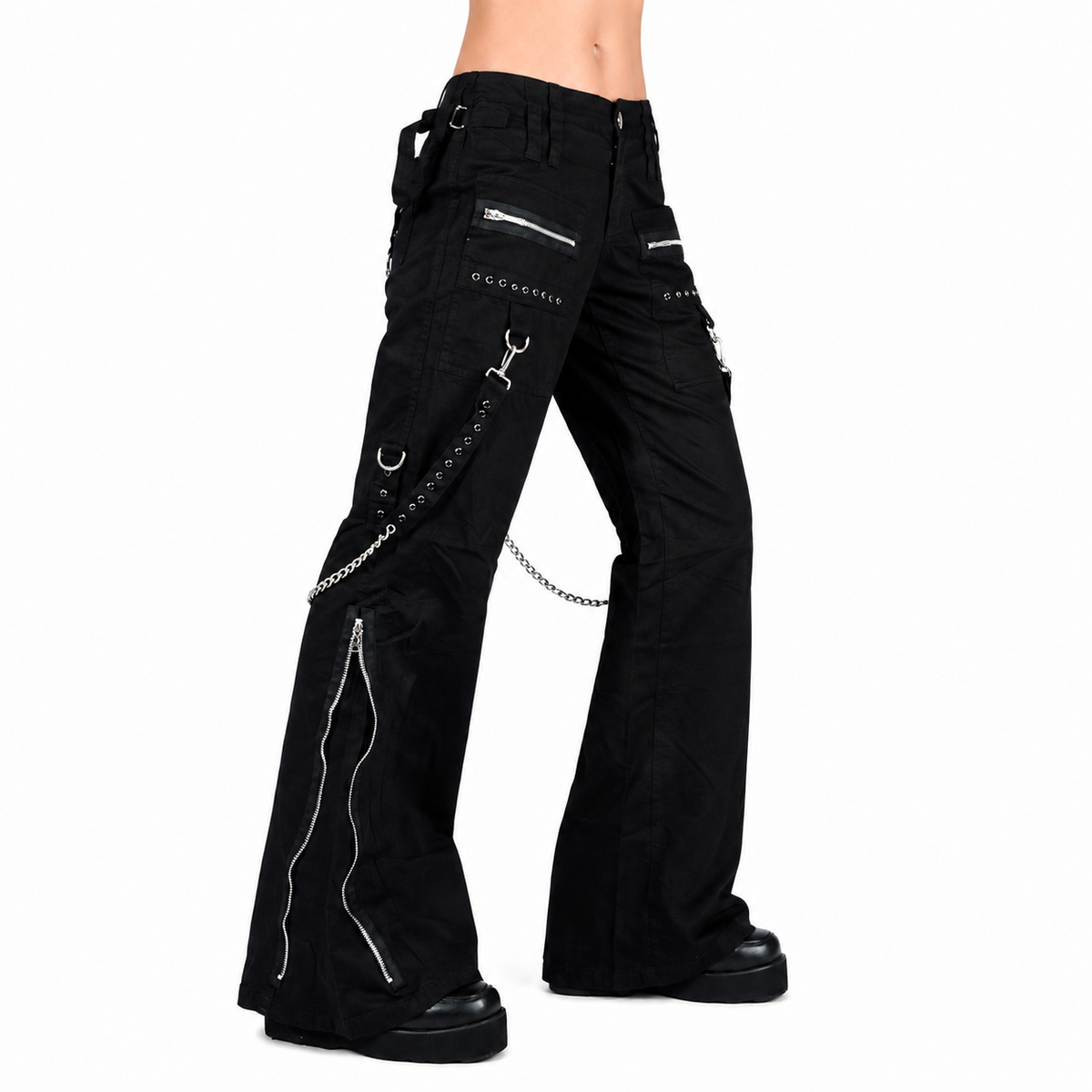 Women's Chains Black Rhinestones Gothic Punk Emo Pants Straps Baggy Pants