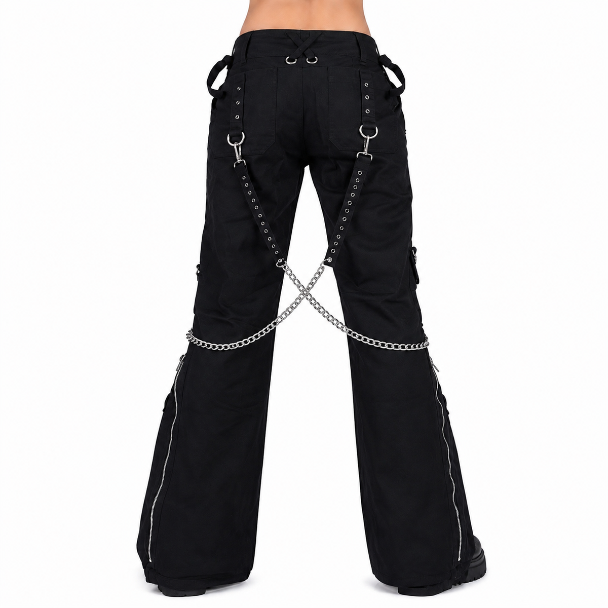 Women's Chains Black Rhinestones Gothic Punk Emo Pants Straps Baggy Pants
