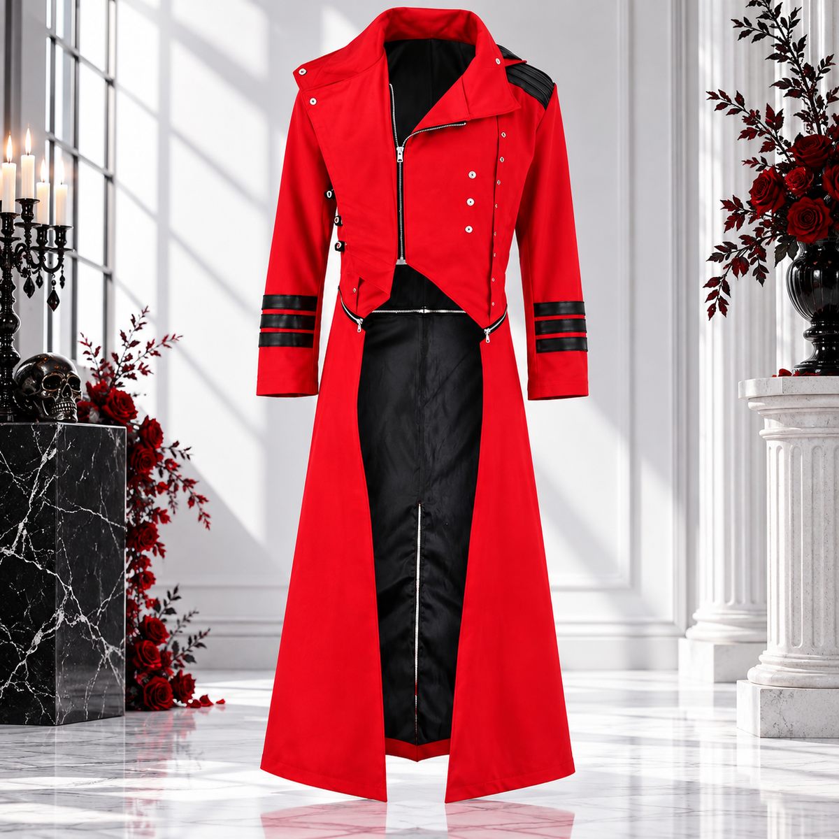Scorpion Men's Punisher Hooded Trench Coat Long Jacket Red Black Gothic Steampunk