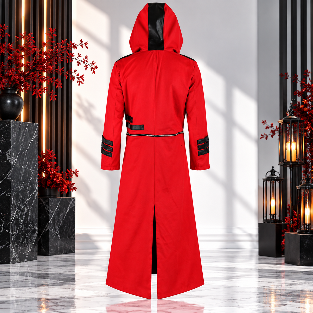 Scorpion Men's Punisher Hooded Trench Coat Long Jacket Red Black Gothic Steampunk