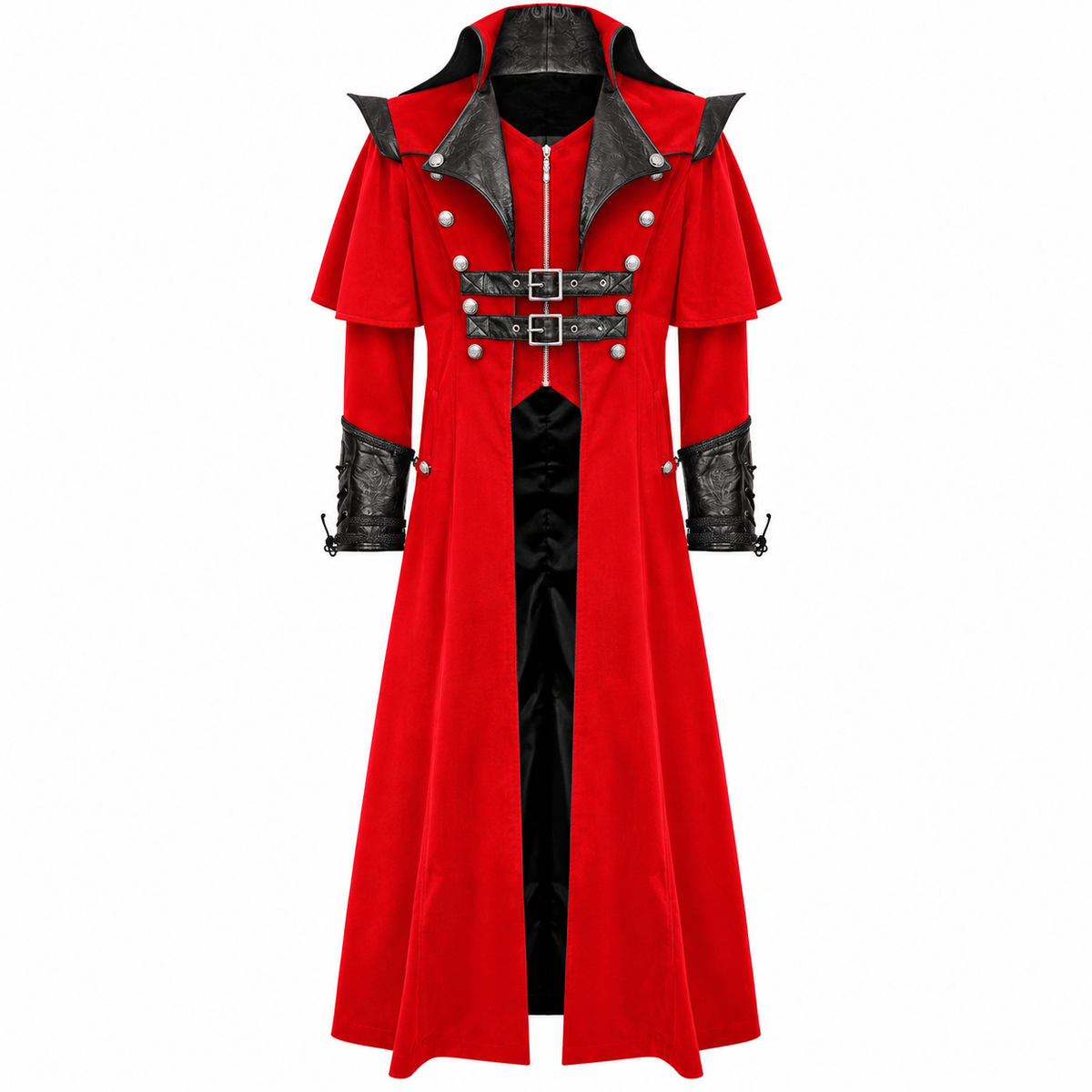 Gothic Steampunk Military Red Jacket Men's Punk Highwayman Regency Long Coat