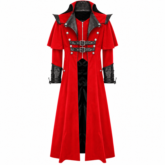 Gothic Steampunk Military Red Jacket Men's Punk Highwayman Regency Long Coat