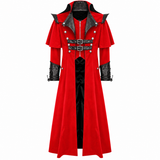 Gothic Steampunk Military Red Jacket Men's Punk Highwayman Regency Long Coat