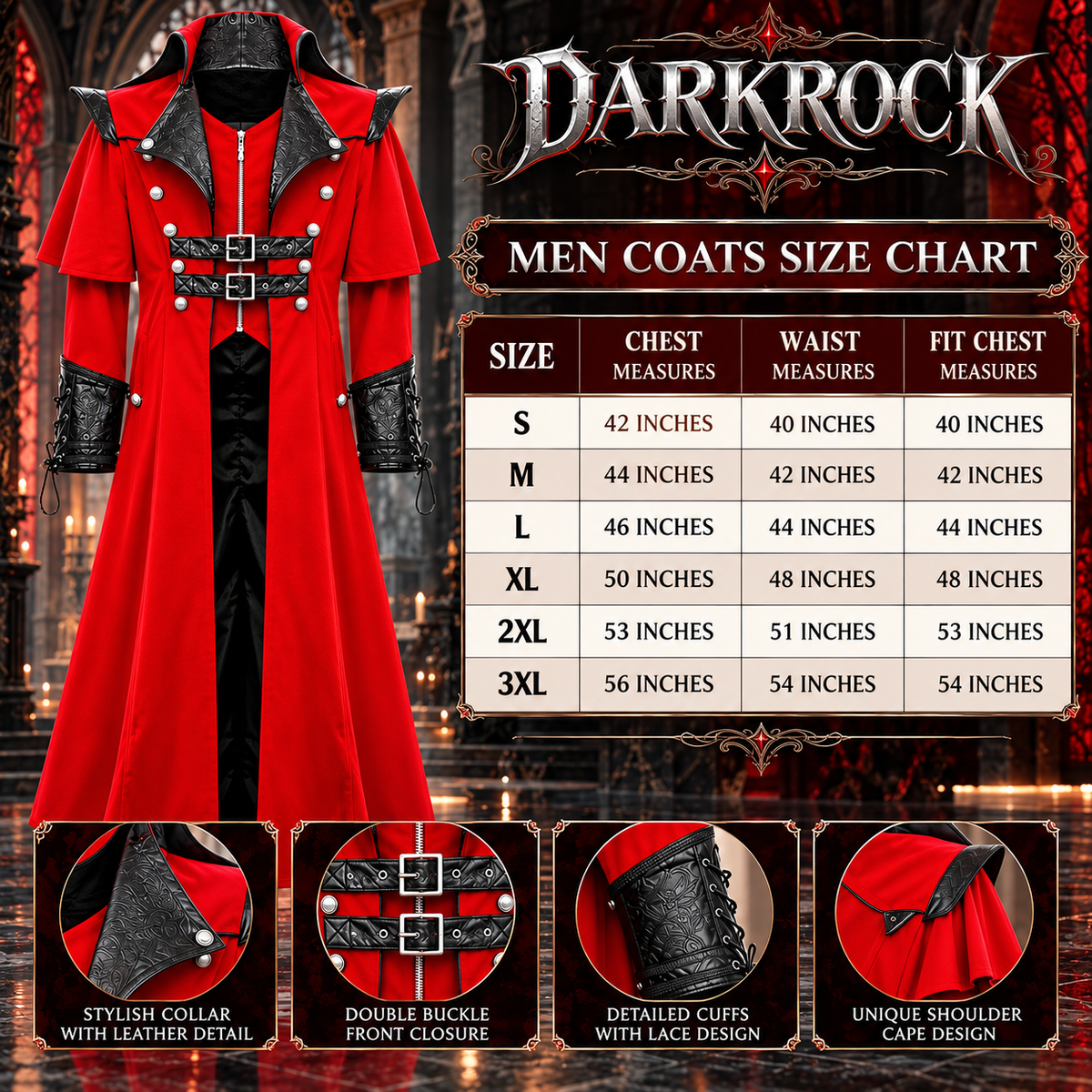 Gothic Steampunk Military Red Jacket Men's Punk Highwayman Regency Long Coat