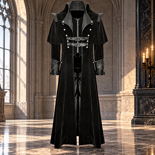 Gothic Steampunk Military Black Jacket Men's Punk Highwayman Regency Long Coat