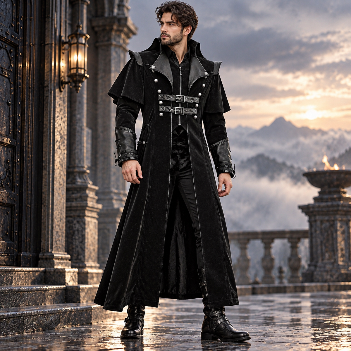 Gothic Steampunk Military Black Jacket Men's Punk Highwayman Regency Long Coat