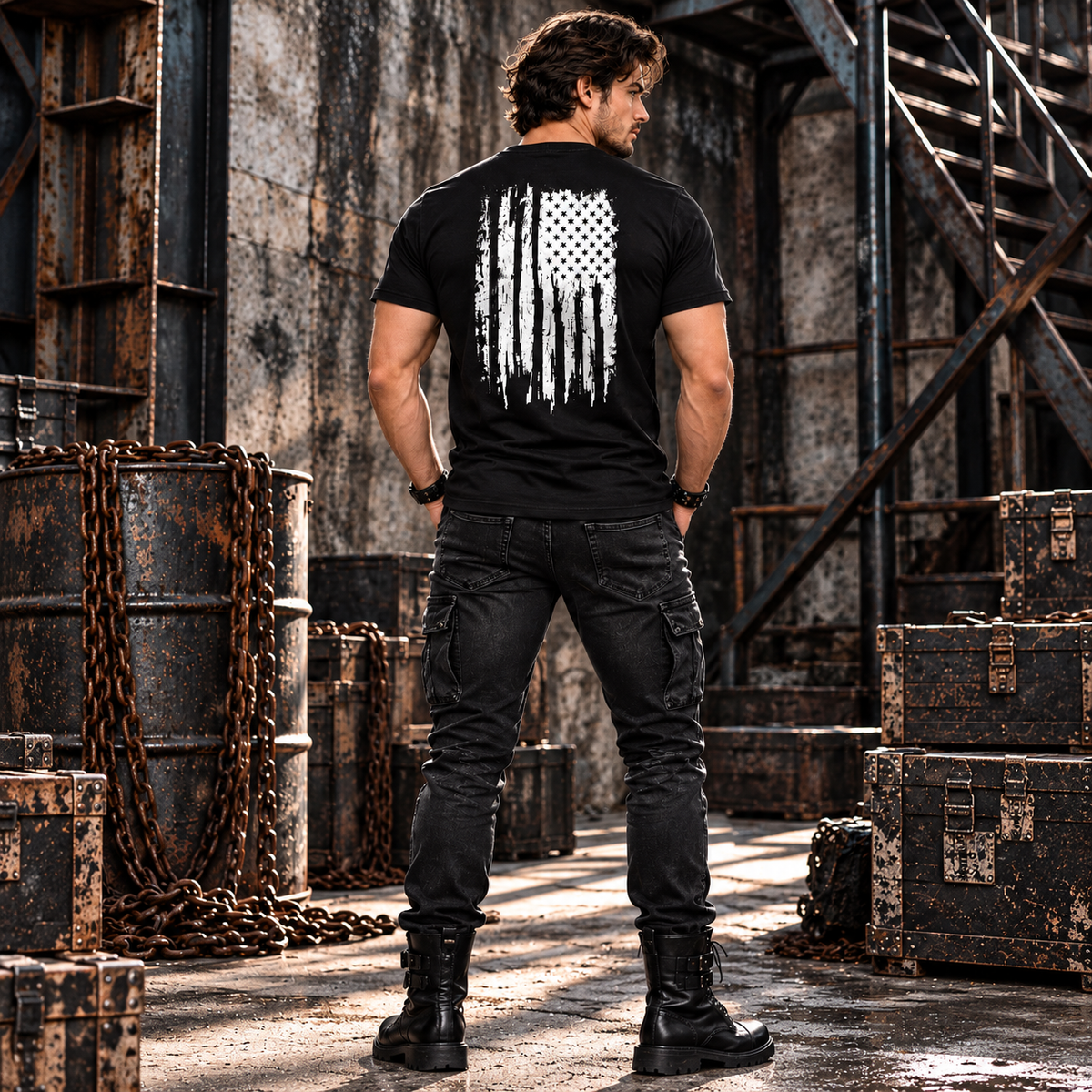 Men’s American Flag T-Shirt Vintage Patriotic Graphic Tee Black