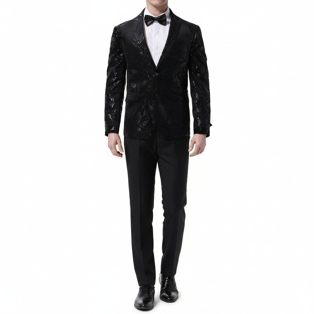Men's Brocade Floral Suit Notched Lapel Slim Fit Stylish Blazer Dress Suit /USA Sizes