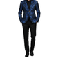 Men's Blue Brocade Floral Suit Notched Lapel Slim Fit Stylish Blazer