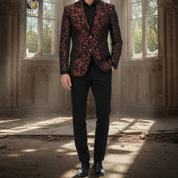 Men's Brocade Floral Suit Notched Lapel Slim Fit Stylish Blazer Dress Suit /Usa Sizes