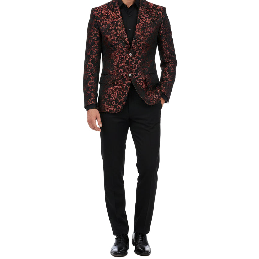 Men's Brocade Floral Suit Notched Lapel Slim Fit Stylish Blazer Dress Suit /Usa Sizes