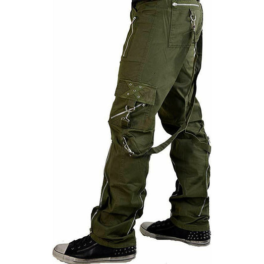 Gothic Bondage Straps Zipper Gothic Punk Army Green Goth Jeans Pants