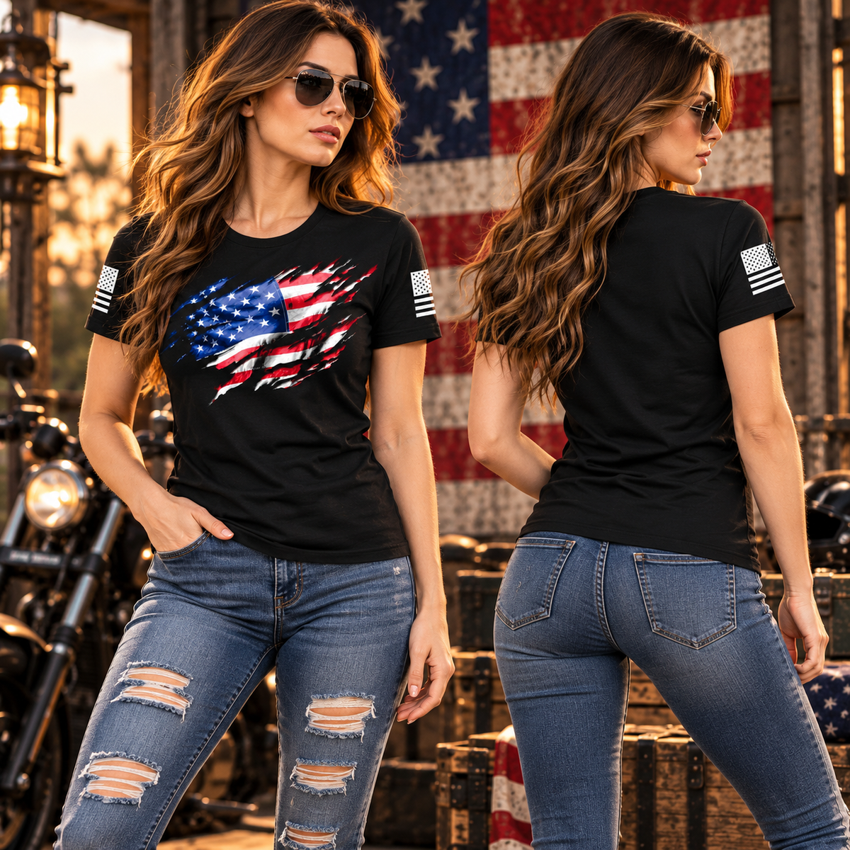 Still Standing American Flag T-Shirt for Men's Black Patriotic Graphic Tee