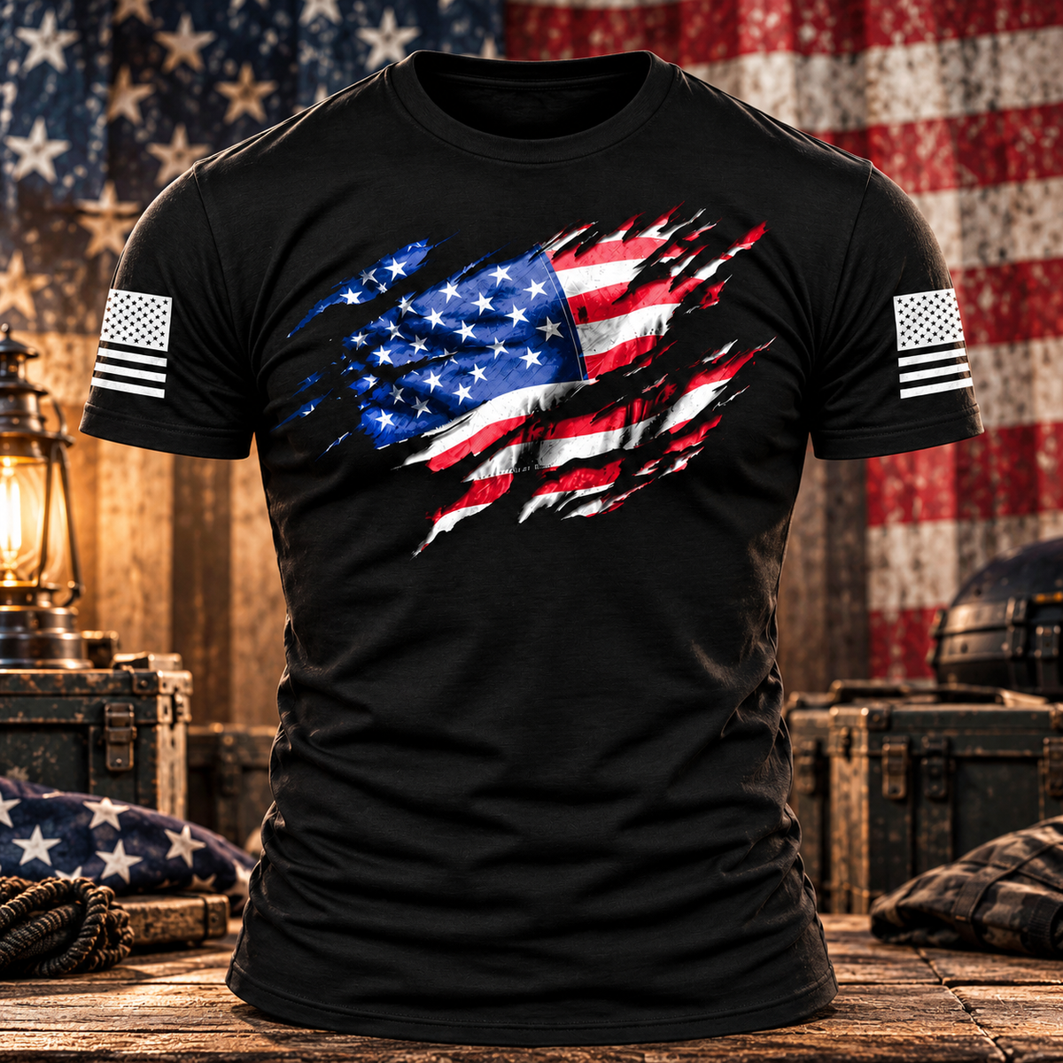 Still Standing American Flag T-Shirt for Men's Black Patriotic Graphic Tee