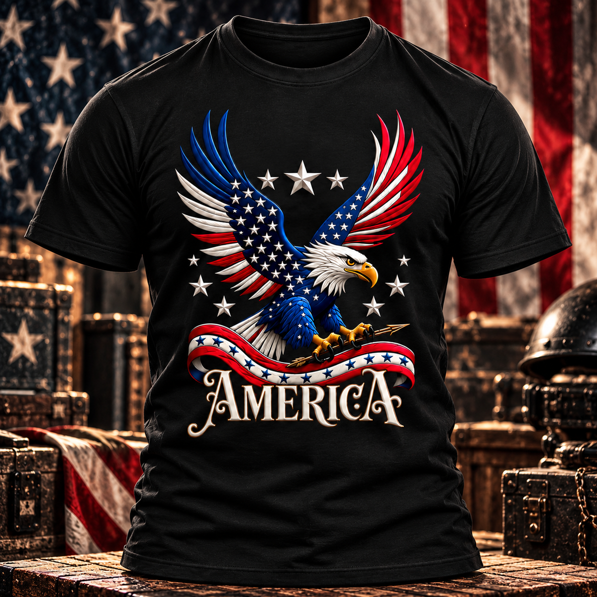 Men's Patriotic Eagle Graphic T-Shirt American Flag Black Streetwear Tee