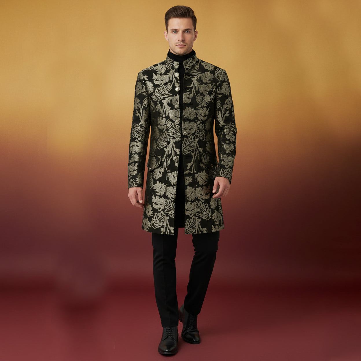 Mens Vintage Gold Steampunk Jacket Victorian Tailcoat Gothic Vampire Cosplay Halloween