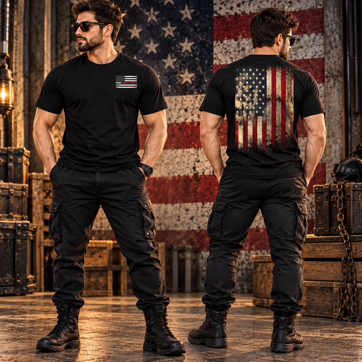Black Thin Red Line American Flag T-Shirt Patriotic Graphic Tee