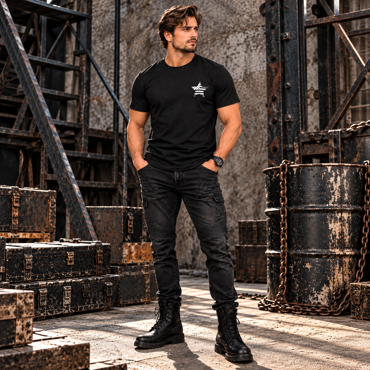 Men’s American Flag T-Shirt Vintage Patriotic Graphic Tee Black