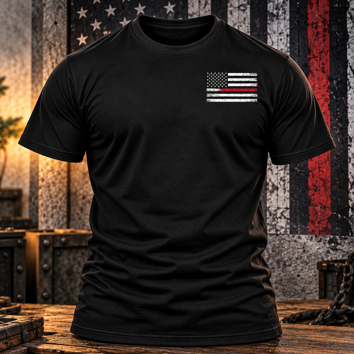 Black Thin Red Line American Flag T-Shirt Patriotic Graphic Tee