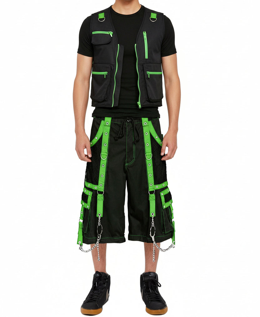 Gothic Men's Handmade Handcuff Green Bondage Cyber Chain Shorts