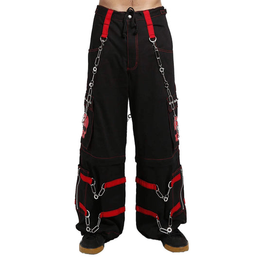 Gothic Bondage Black Skull Zip Off Pants Black &amp; Amp Red Alternative Punk Rock Emo Trouser Pant/Usa