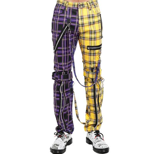 GOTHIC SPLIT LEG BONDAGE PANT PURPLE/YELLOW PLAID