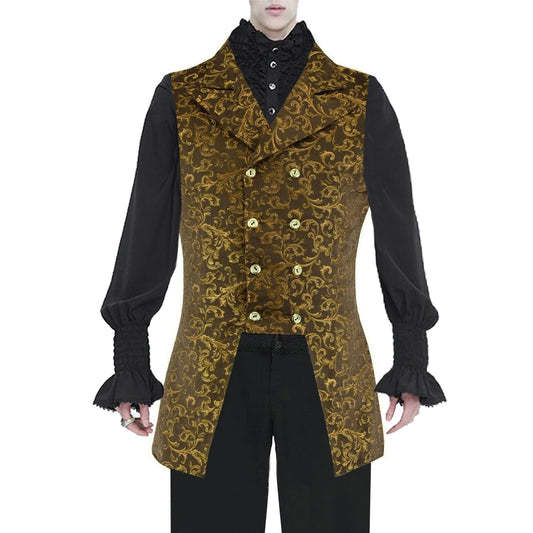 Men's Double Breasted Governor Vest Waistcoat VTG Gold Brocade Gothic Steampunk/USA