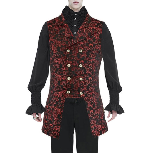 Men's Double Breasted Governor Vest Waistcoat VTG Red Brocade Gothic Steampunk/USA