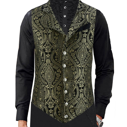 Handmade Gold Men's Victorian Suit Gentleman Vest Steampunk Gothic Waistcoat/Usa