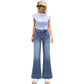 Flamingals Low Rise Straight Leg Wide Leg Baggy Jeans Women Stretch Boyfriend Butterfly Flare Denim Pants