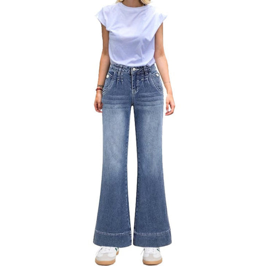 Flamingals Low Rise Straight Leg Wide Leg Baggy Jeans Women Stretch Boyfriend Butterfly Flare Denim Pants