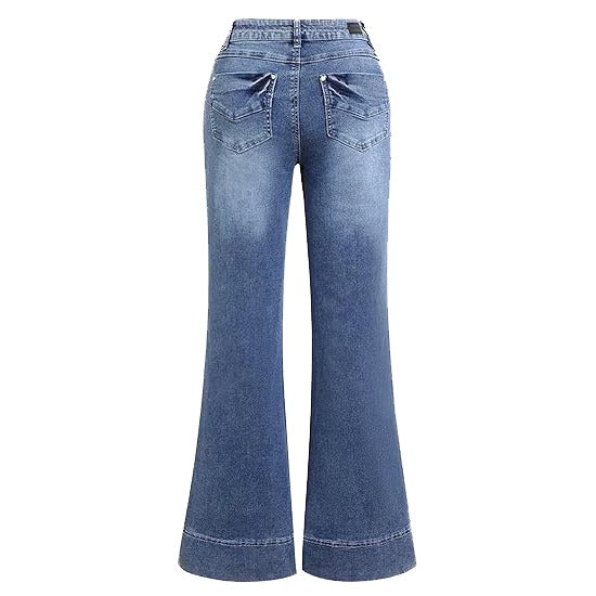 Flamingals Low Rise Straight Leg Wide Leg Baggy Jeans Women Stretch Boyfriend Butterfly Flare Denim Pants