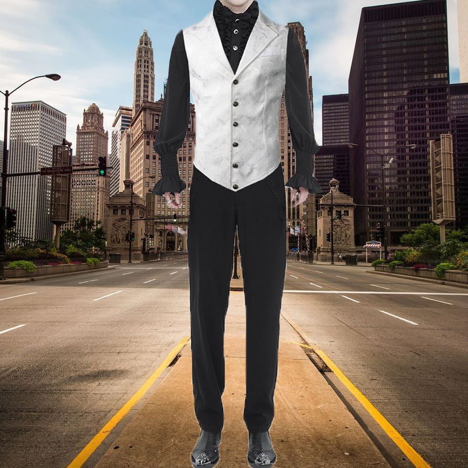 Handmade White Men's Victorian Suit Gentleman Vest Steampunk Gothic Waistcoat/Usa