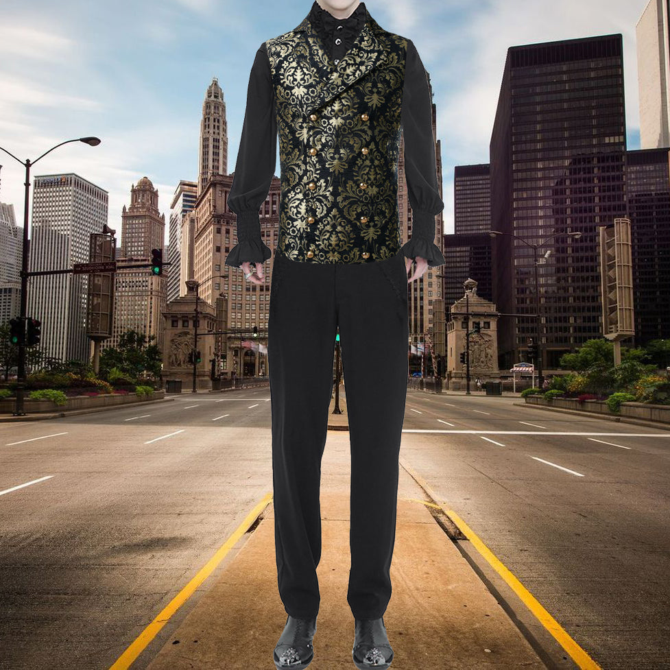 Men's Victorian Gentleman's Aristocrat Gold Double Breasted Vest Gothic Steampunk Waistcoat Vest Tapestry/Stylish Casual Vest