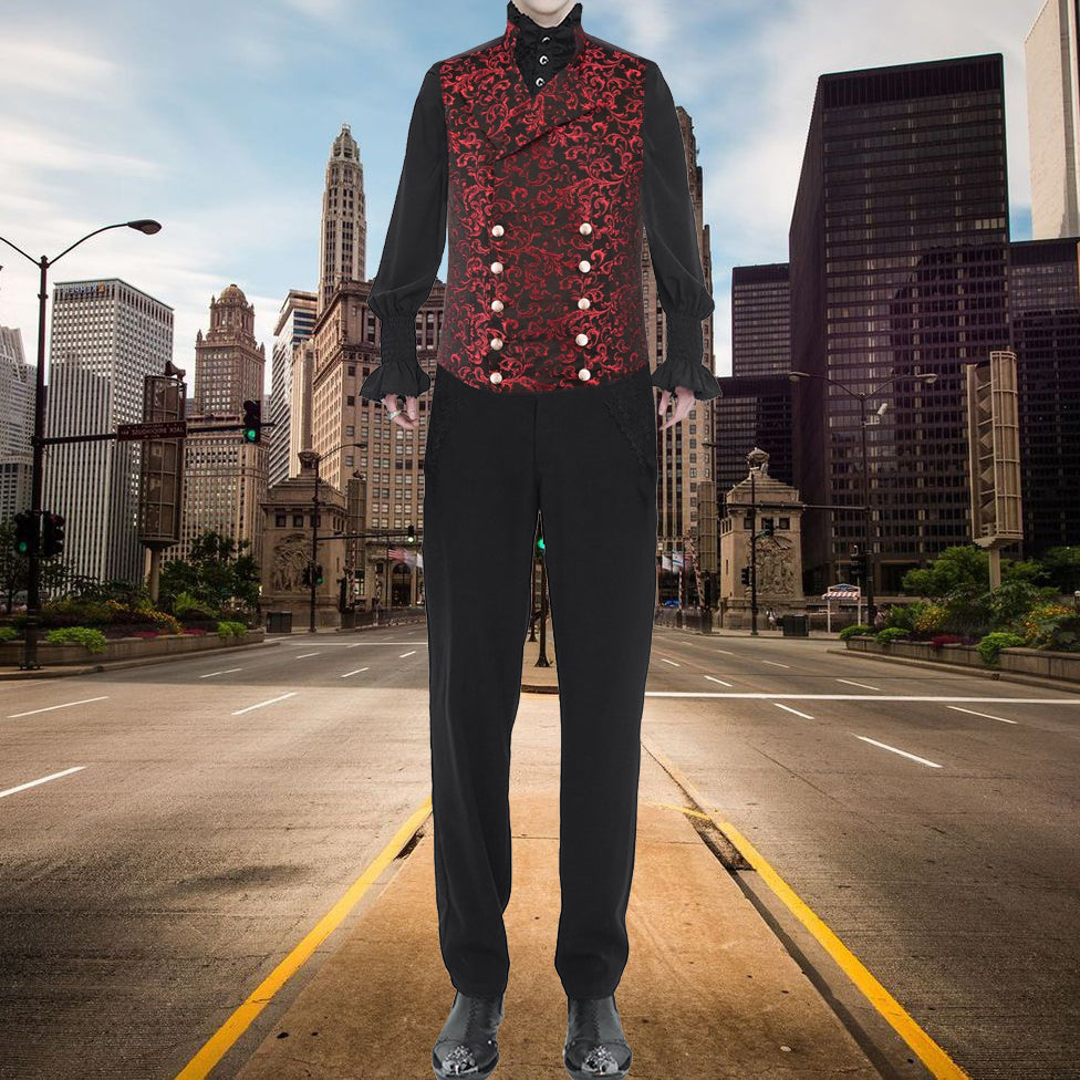 Men's Steampunk Double-Breasted Waistcoat Red Vest Gothic/Western-Reenactment/Usa