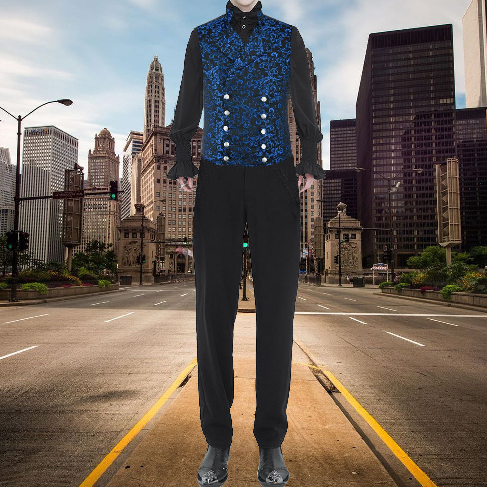 Men's Steampunk Double-Breasted Waistcoat Blue Vest Gothic/Western-Reenactment/Usa