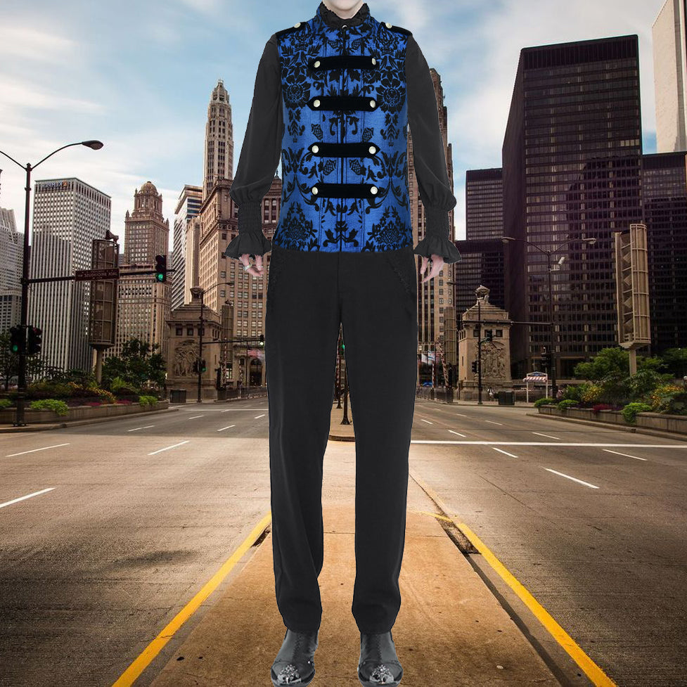 Dark Rock Blue Vest Gothic Jacket Military Uniform Rock Band Vest Goth Steampunk