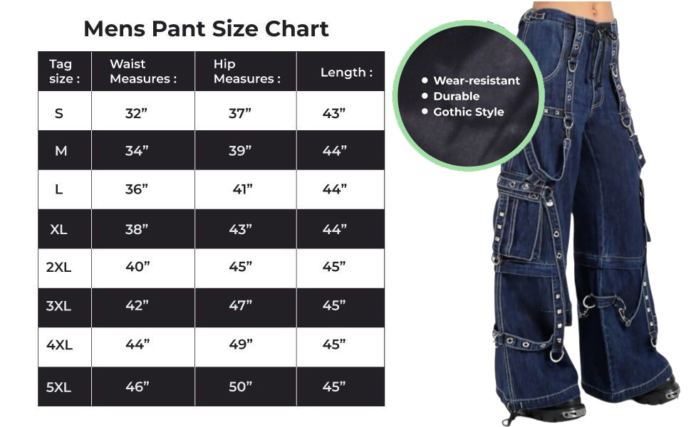 Gothic Blue Jeans Zip Off Pants Punk Buckle Zips Chain Strap Trousers Pant