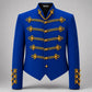 Men's Vintage Royal Blue Military Jacket Gold Braided Hussar Parade Jacket Victorian Gothic Steampunk Band Uniform Coat