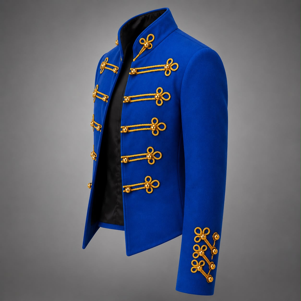 Men's Vintage Royal Blue Military Jacket Gold Braided Hussar Parade Jacket Victorian Gothic Steampunk Band Uniform Coat