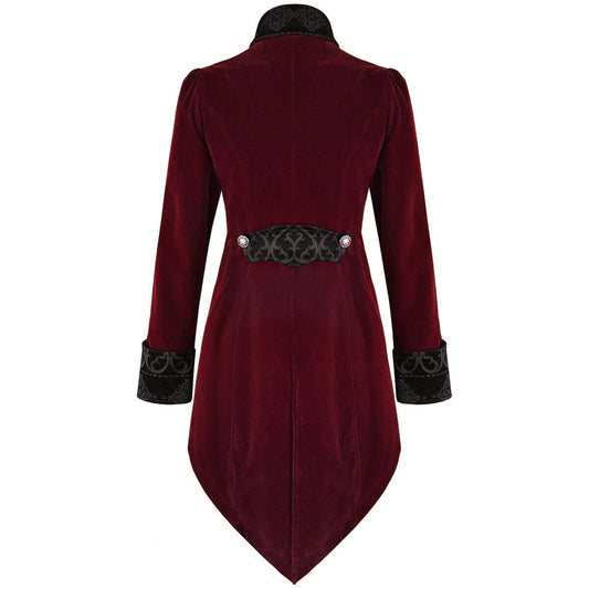 Women's Steampunk Swallow Tailcoat Gothic Long Winter Burgundy Velvet Coat