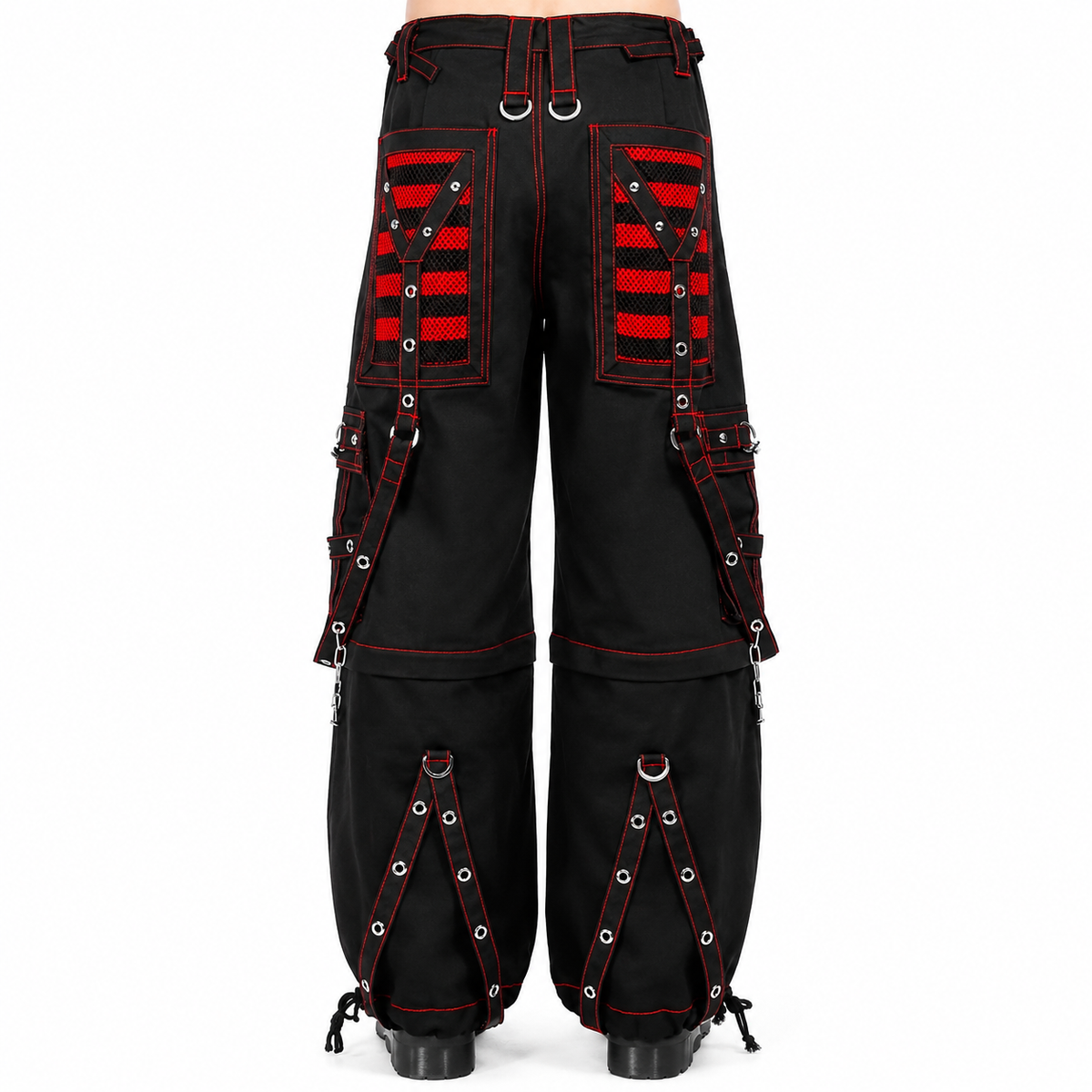 Gothic Extreme Bondage Skater Red & Black Punk Rocker Cyber Steampunk Biker Pant