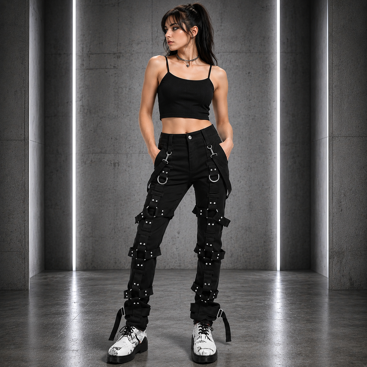 Prime Quality Men Gothic Bondage Pant Alternative Punk Rock Emo Harness Pants Black/USA