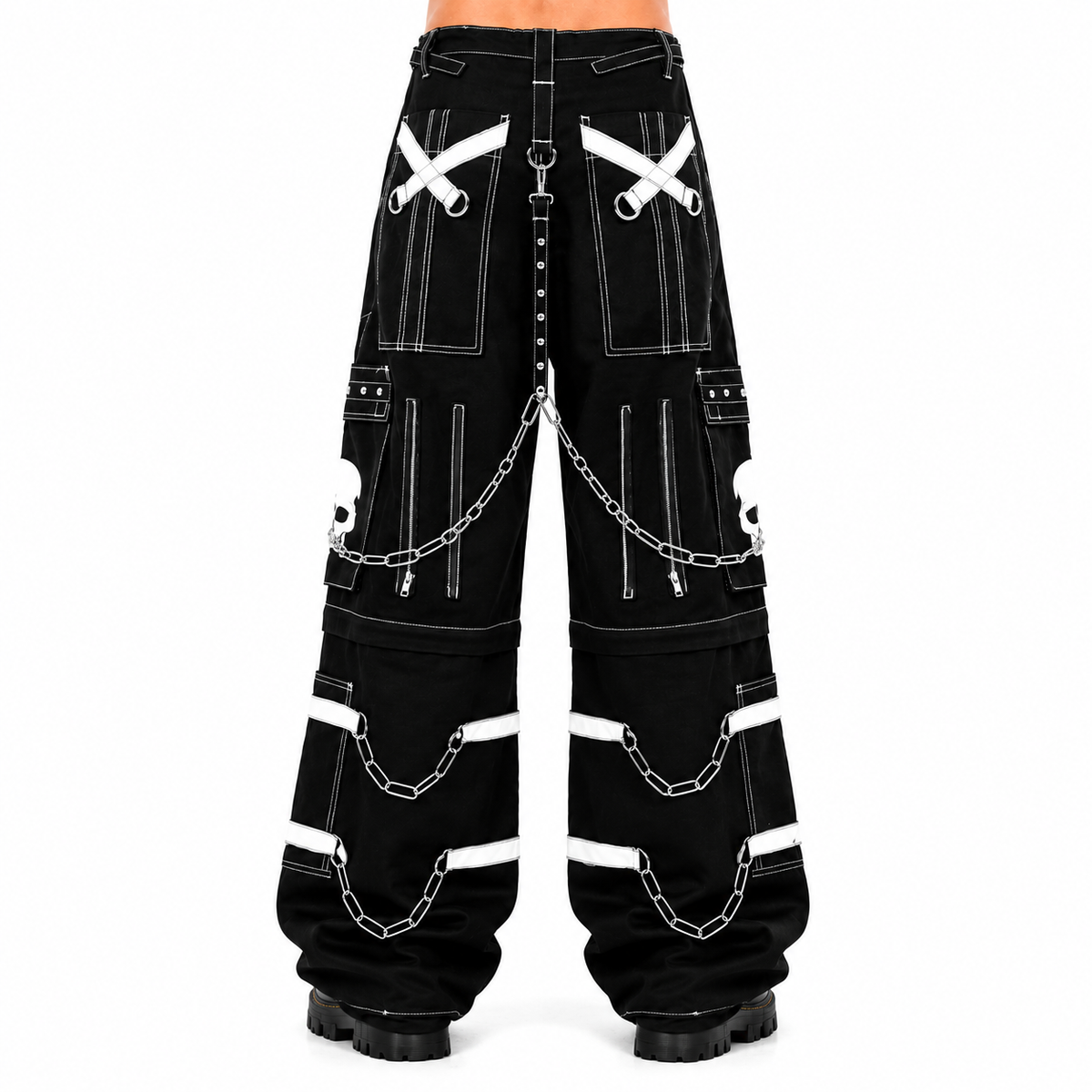 Gothic Bondage Black Skull Zip Off Pants Black & Amp White Alternative Punk Rock Emo Trouser Pant Usa