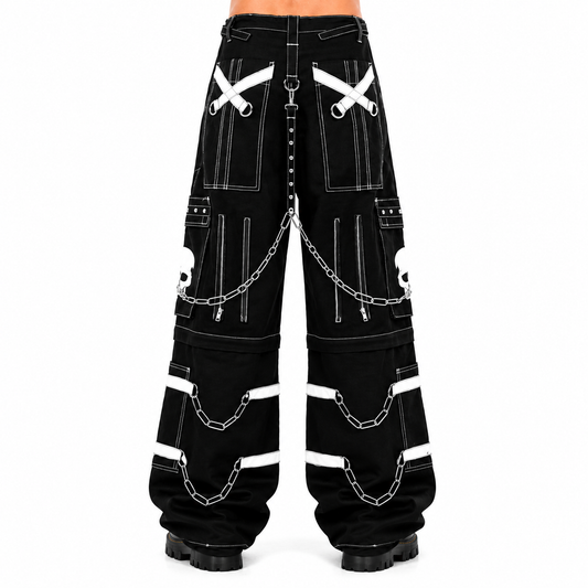 Gothic Bondage Black Skull Zip Off Pants Black & Amp White Alternative Punk Rock Emo Trouser Pant Usa
