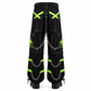 New Biohazard Men Gothic Black Lime Bondage Reflective Biohazard Symbol Pant Alternative Punk Rock Trouser Shorts